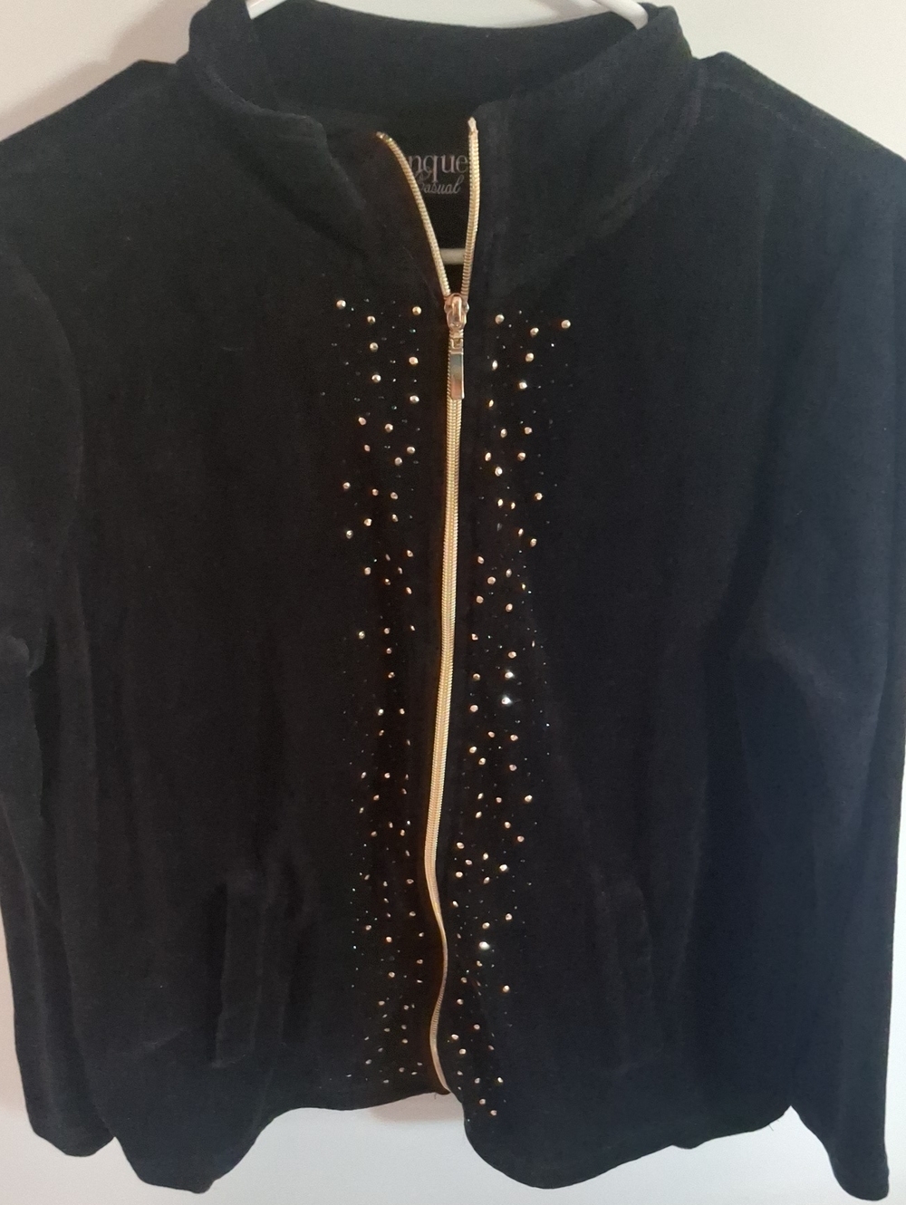 Onque Casuals Black Bomber Jacket with Gold Zip & Studs